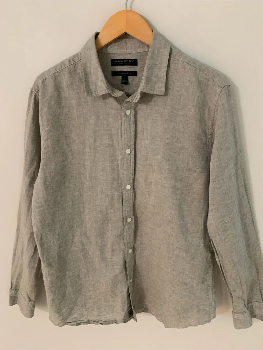 Banana Republic Men’s Linen Cotton Untucked Slim Fit Button Up Shirt Tan Large